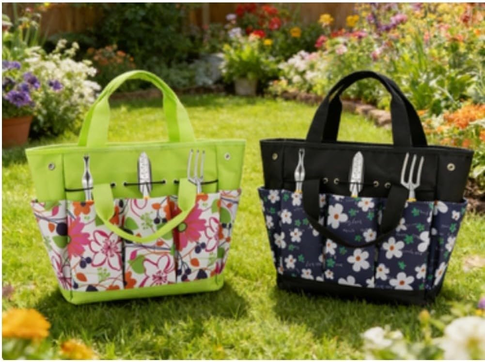 Sac à Outils De Jardin à Imprimé Floral Avec Plusieurs Poches De Rangement, Organiseur Fourre-tout Oxford 600D, Pour Kit De Jardinage Léger, Sac Portable Résistant (B)
