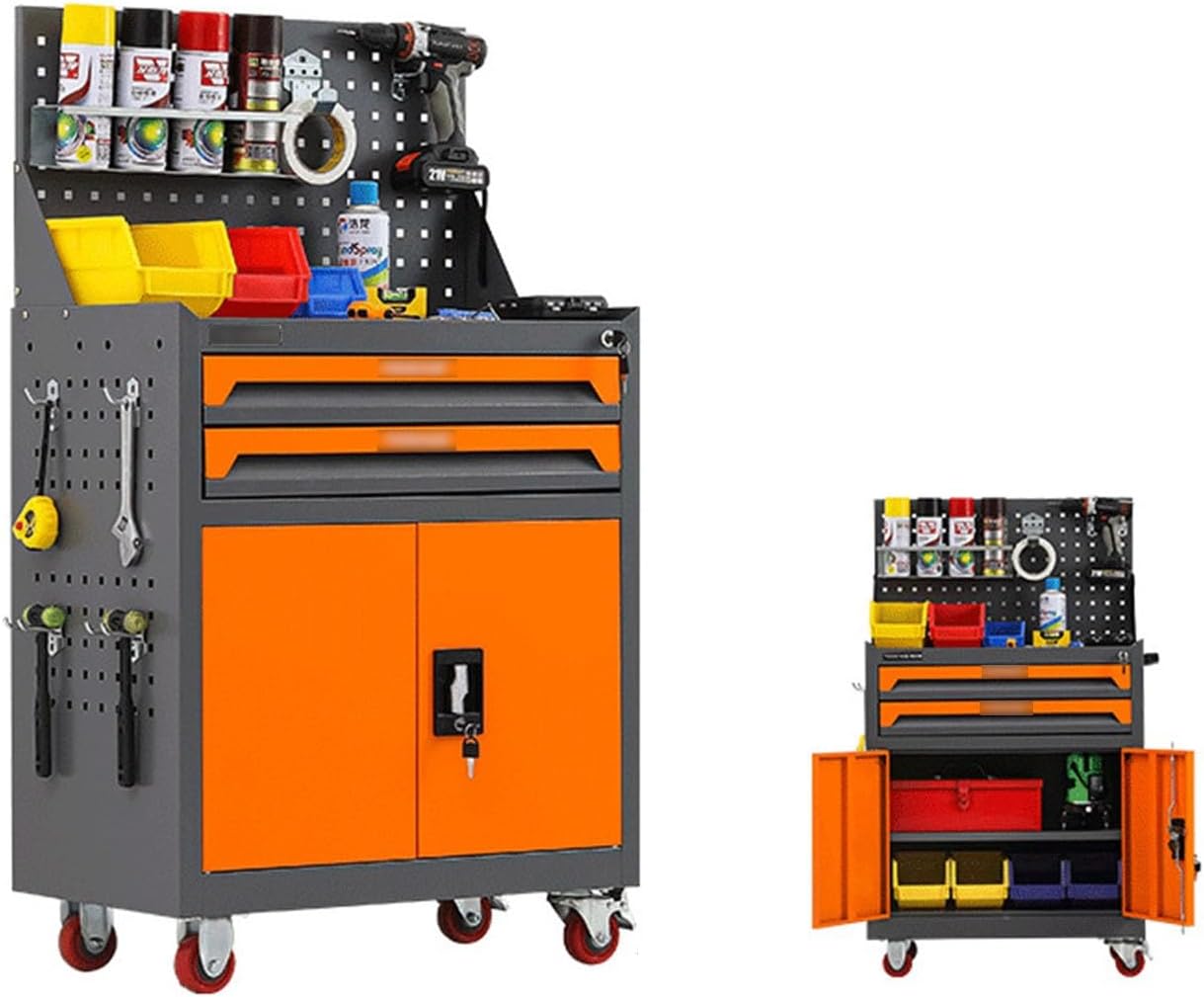 Boîte À Outils Coffre à Outils Roulant Haute Capacité 2 Tiroirs, Boîte De Rangement Avec Armoire Amovible Roues Et Serrure For Ateliers Mécaniques(Green)