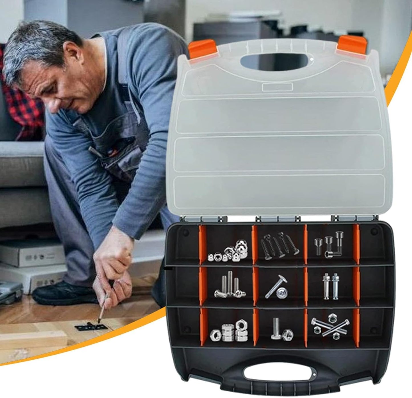 Organisateur De Stockage De Matériel,organisateur De Matériel | Organisateur De Clous Et De Vis - Organisateur De Pièces 12x2x10 Pouces Avec Séparateurs Amovibles, Boîte à Outils Pour
