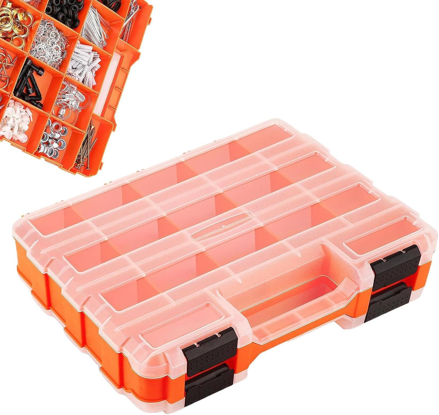 Organisateur De Boîte à Outils, 34 Compartiments, Boulon De Forage Et étui à Rainure Avec Couvercle, Organisateur Robuste Avec Couvercle Transparent, Matériel Et Petites Pièces, Rangement Pour Les