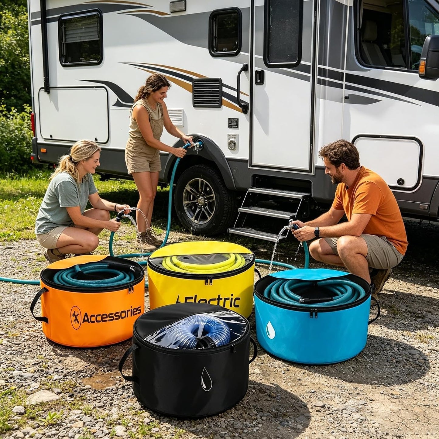 Sac De Rangement Pour Tuyau D'Évacuation Camping-Car,4 Housses Imperméables Respirantes - Sac Pour Tuyau D'Eau Avec Double Fermeture Éclair Et Fenêtre Transparente | Pour Outils Extérieur, Matériel Ja