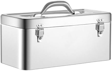  Boîte à Outils Robuste En Acier Inoxydable – Organiseur Portable En Métal Avec Grande Capacité De Rangement Pour La Maison, La Voiture Et L'extérieur (38,1 Cm)