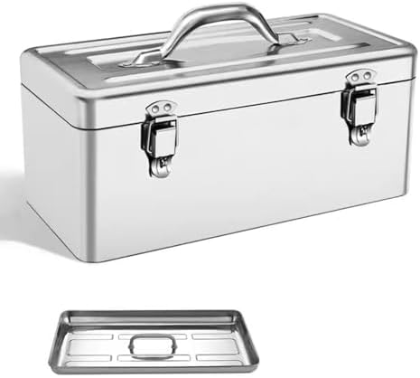  Boîte à Outils Portable En Acier Inoxydable, Design Cantilever Verrouillable Pour Un Rangement Sécurisé Des Outils Et Un Transport Facile, Poignée De Transport Pratique