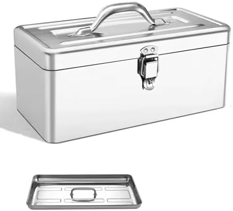  Boîte à Outils Portable En Acier Inoxydable, Design Cantilever Verrouillable Pour Un Rangement Sécurisé Des Outils Et Un Transport Facile, Poignée De Transport Pratique