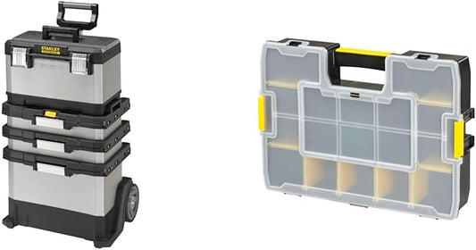  Stanley Fatmax 1-95-622 Servante D'Atelier Sur Roulettes Métal/Plastique - Gamme Fatmax & Stanley 1-94-745 Organiseur Sort Master 17 Compartiments - 8 Intercalaire Mobile