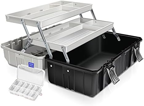 GENERIC Boîte à Outils Avec Plateau Pliable à 3 Couches, Rangement De Matériel D'électricien En Plastique, Boîte à Outils Multifonction, Organisateur Domestique Extérieur Portable, Boîte à Outils Po