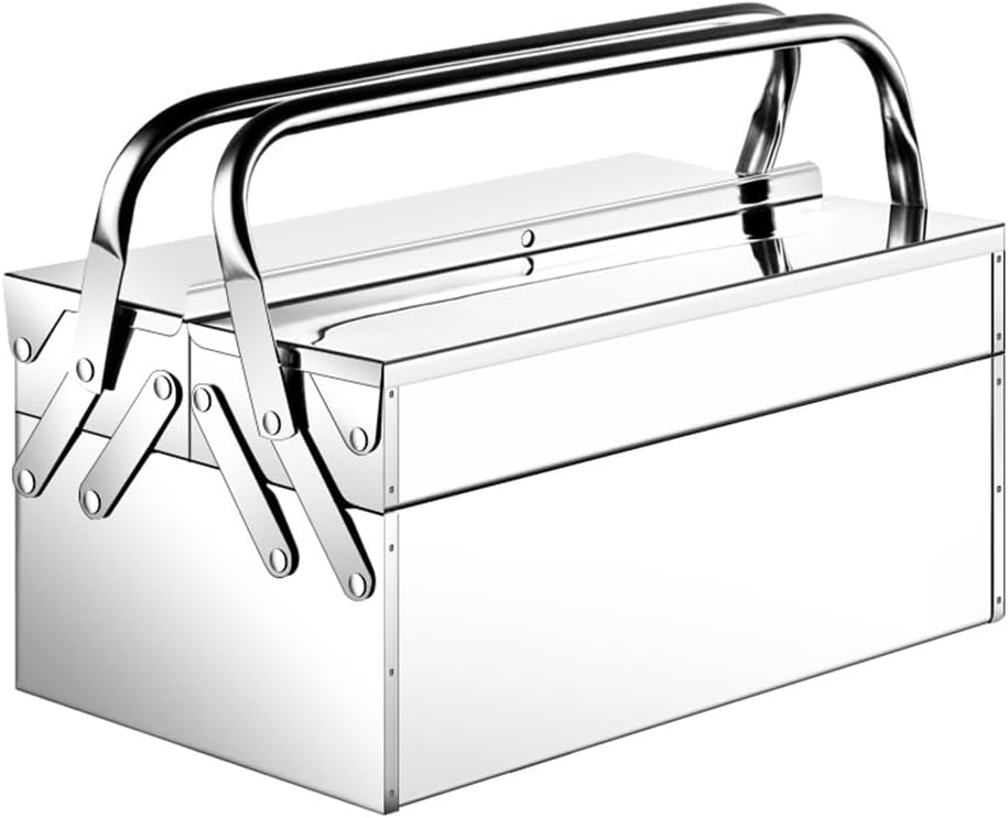  Angoily Boîte à Outils En Acier Inoxydable Avec 2 Plateaux Pliants, Organiseur Multifonction, Boîte De Rangement Portable, Boîte à Couture En Métal Pour Loisirs Créatifs