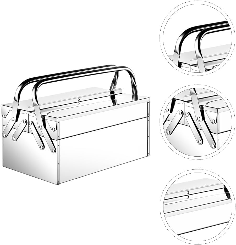  Angoily Boîte à Outils En Acier Inoxydable Avec 2 Plateaux Pliants, Organiseur Multifonction, Boîte De Rangement Portable, Boîte à Couture En Métal Pour Loisirs Créatifs