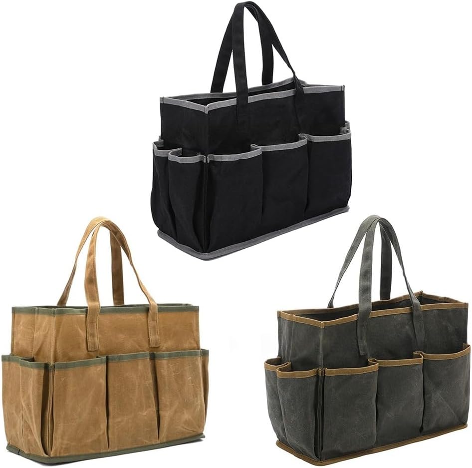  Sac à Outils En Toile Cirée Intégrée Pour Durer Avec 10 Poches Robustes Pour Jardiniers Et Rôles D'entretien (noir)