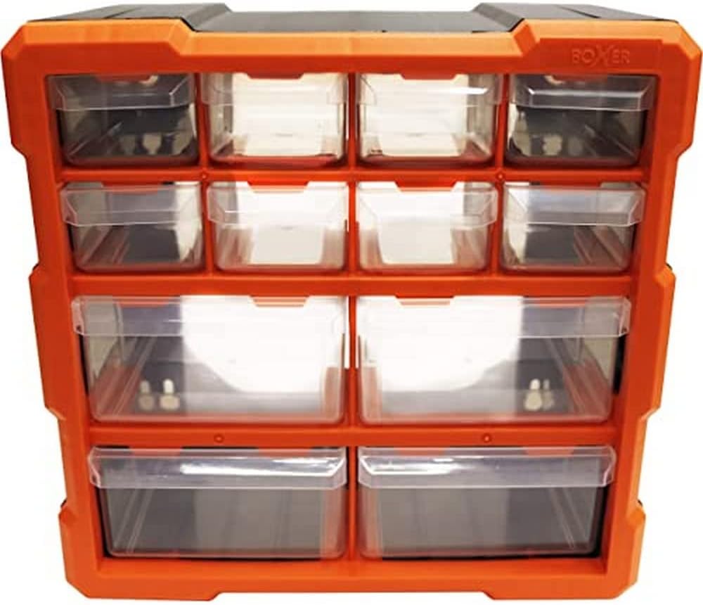  Boxer® Coffret De Rangement à 12 Tiroirs (26 X 27 X 16 Cm) – Empilable & Mural – Organiseur De Petites Pièces En PP, Tiroirs Transparents