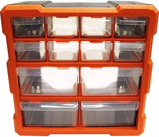  Boxer® Coffret De Rangement à 12 Tiroirs (26 X 27 X 16 Cm) – Empilable & Mural – Organiseur De Petites Pièces En PP, Tiroirs Transparents