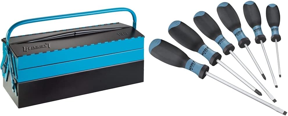  Hazet 190L Boîte à Outils Vide Acier Noir, Bleu & 810SPC/6 Set De 6 Tournevis (Import Allemagne)