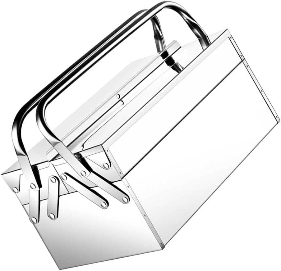  Angoily Boîte à Outils En Acier Inoxydable Avec 2 Plateaux Pliants, Organiseur Multifonction, Boîte De Rangement Portable, Boîte à Couture En Métal Pour Loisirs Créatifs