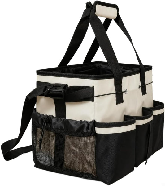  Sac De Rangement Multifonction En Toile Avec Poches Latérales En Maille Et Porte-poubelle Intégré Pour Outils De Nettoyage De La Maison, Du Jardin, Blanc