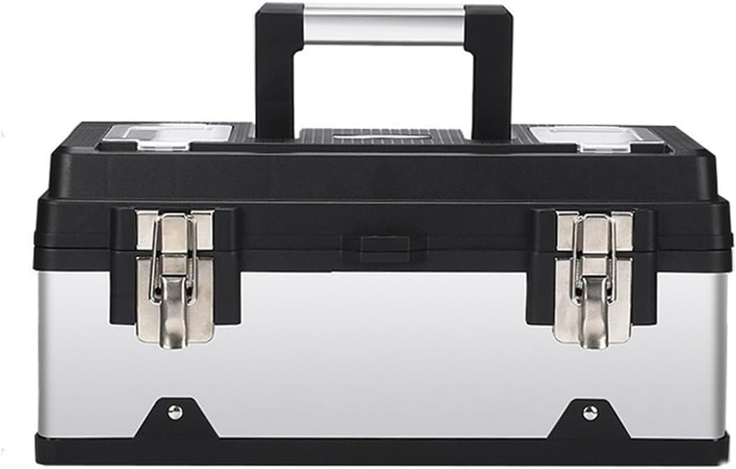  Coffret à Outils Boîte à Outils En Acier Inoxydable Kit De Réparation Matériel Portable Multifonction For La Maison Stockage Supplémentaire(17inch)