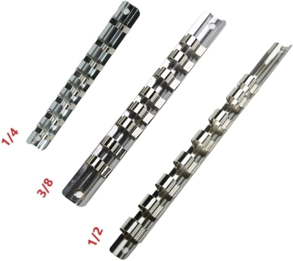  Support De Rangement Pour Douilles Avec 8 Clips Compatibles Avec Douilles De 1/4", 3/8", 1/2" Montées Sur Rail Pour Garage Et Gestion D'outils Industriels (3 Pièces)