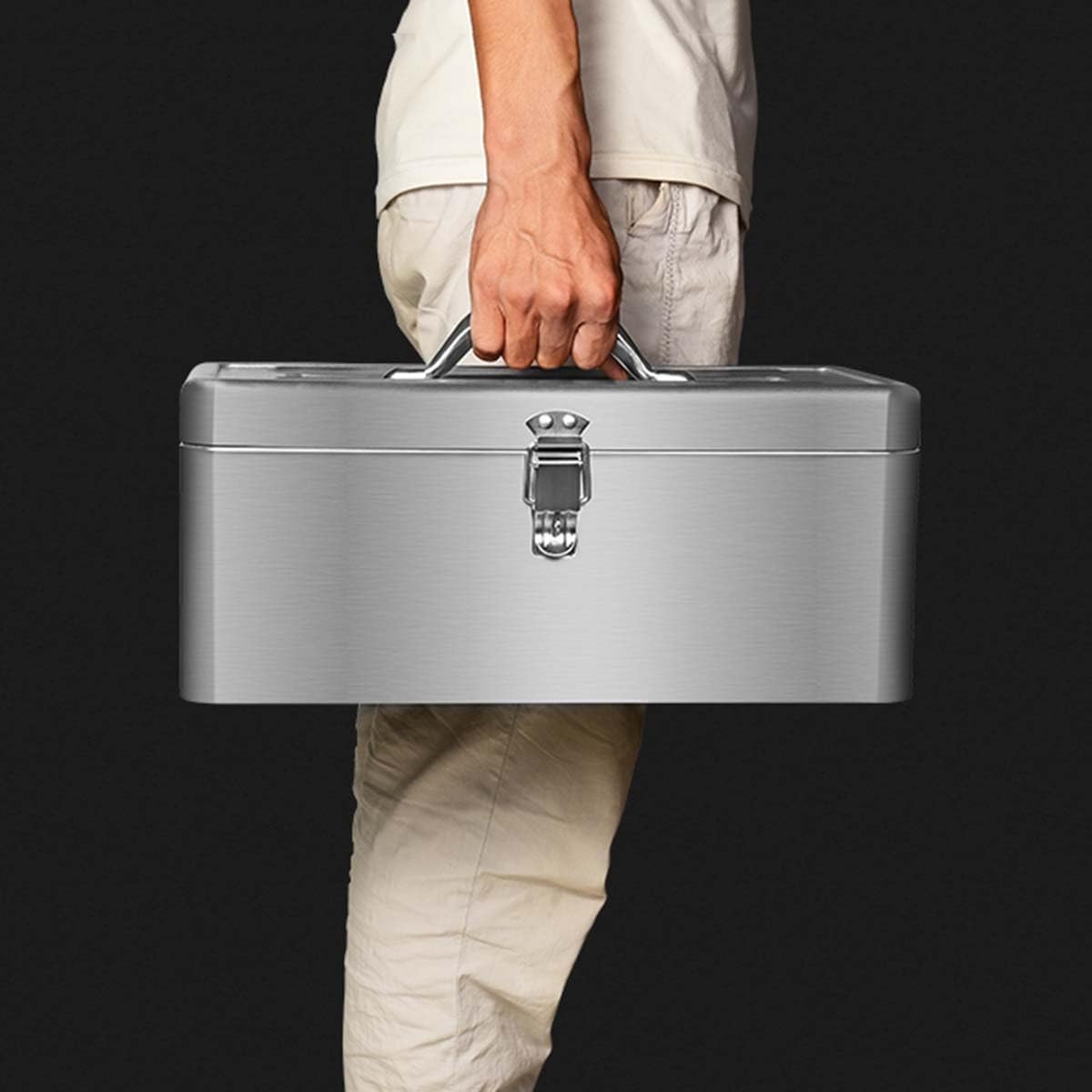  Boîte à Outils De Voiture En Acier Inoxydable, Organisateur De Pièces Polyvalent, étui De Rangement D'outils Portable à Poignée Domestique Avec Loquet En Métal (Taille : Petit, Couleur : A)