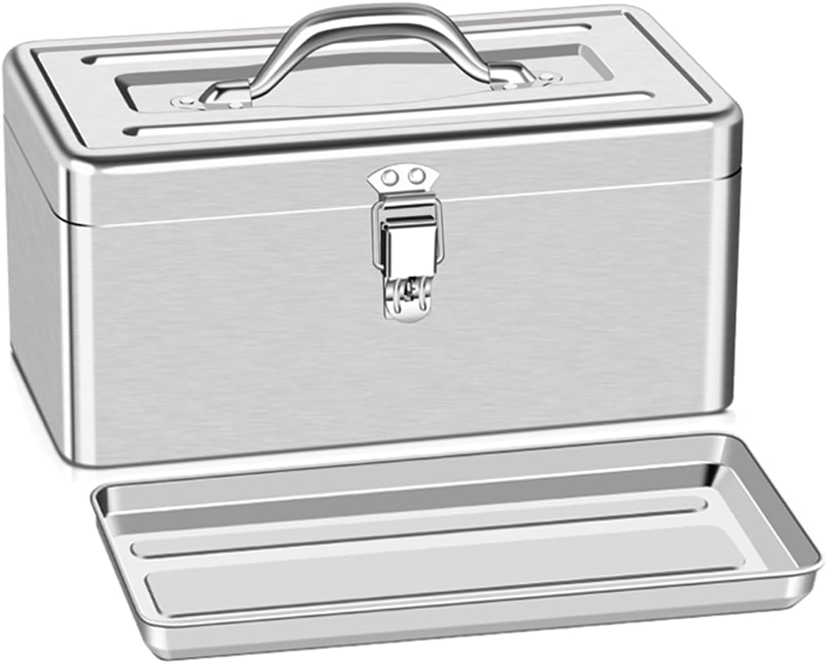  Boîte à Outils De Voiture En Acier Inoxydable, Organisateur De Pièces Polyvalent, étui De Rangement D'outils Portable à Poignée Domestique Avec Loquet En Métal (Taille : Petit, Couleur : A)