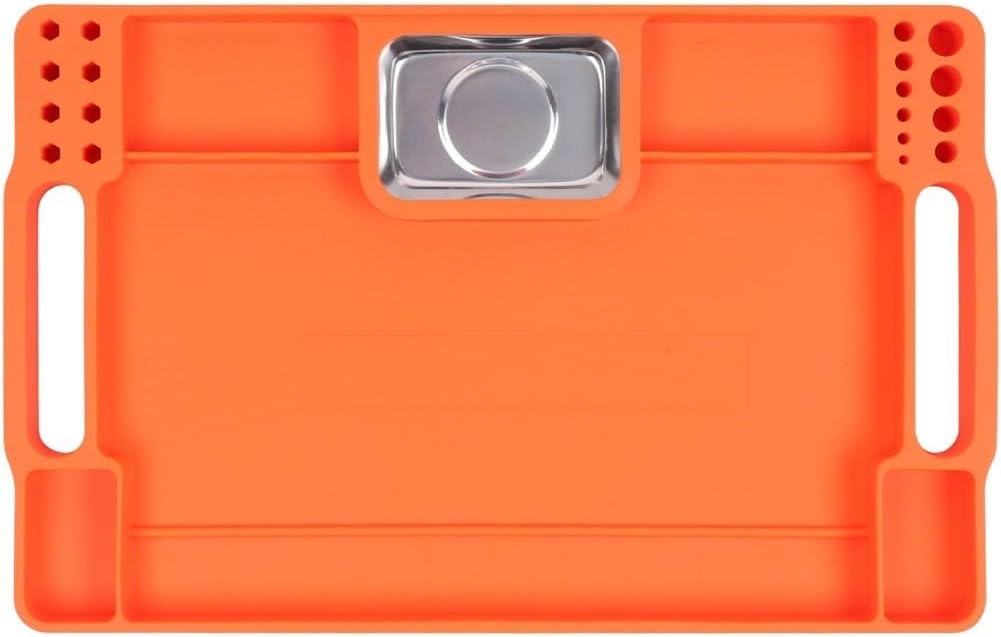 Plateau à Outils En Silicone Avec Base En Acier Inoxydable, Organiseur Flexible Antidérapant Pour Petites Pièces, Résistant à La Chaleur Jusqu'à 250 °C, Rangement Portable Pour Voyage, Garage (orange