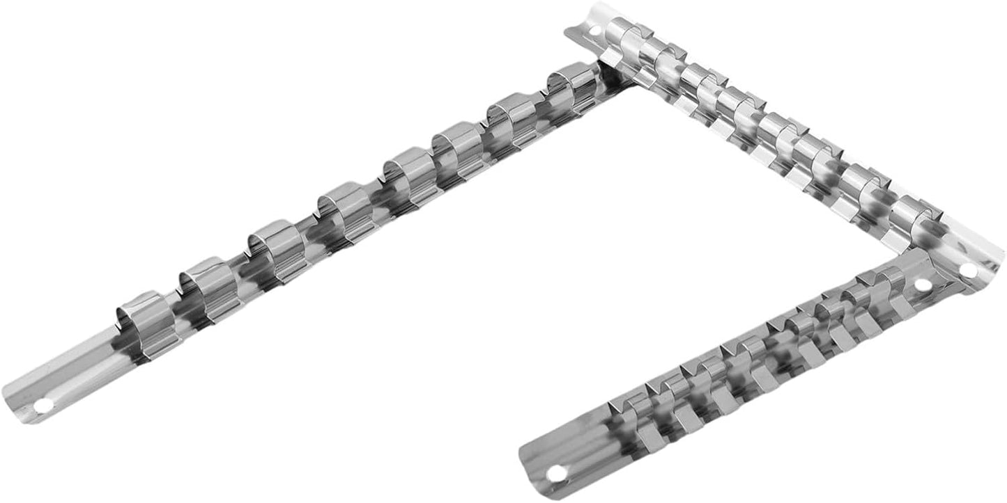  Support De Rangement Pour Douilles Avec 8 Clips Compatibles Avec Douilles De 1/4", 3/8", 1/2" Montées Sur Rail Pour Garage Et Gestion D'outils Industriels (3 Pièces)