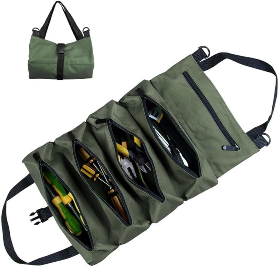  Sac à Outils Portable Fabriqué à Partir De Tissu Oxford Robuste Avec Fermetures éclair Résistantes à La Rouille Pour Charpentier, électricien, Plombier, Mécanicien, Couleur Verte, Grande Capacité De