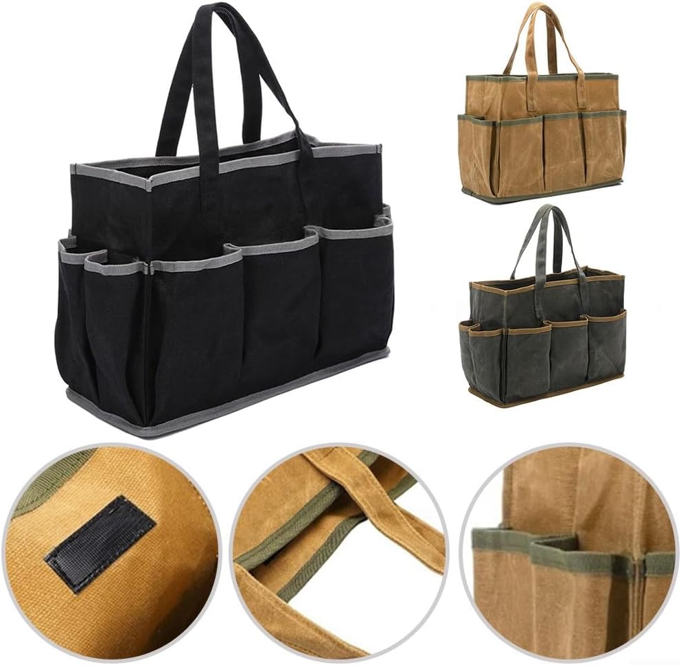  Sac à Outils En Toile Cirée Intégrée Pour Durer Avec 10 Poches Robustes Pour Jardiniers Et Rôles D'entretien (noir)