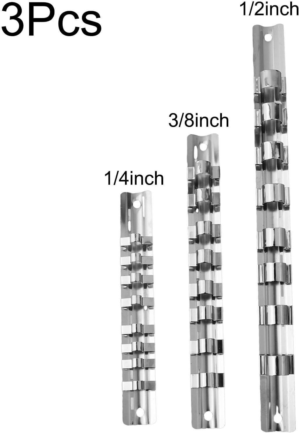  Support De Rangement Pour Douilles Avec 8 Clips Compatibles Avec Douilles De 1/4", 3/8", 1/2" Montées Sur Rail Pour Garage Et Gestion D'outils Industriels (3 Pièces)