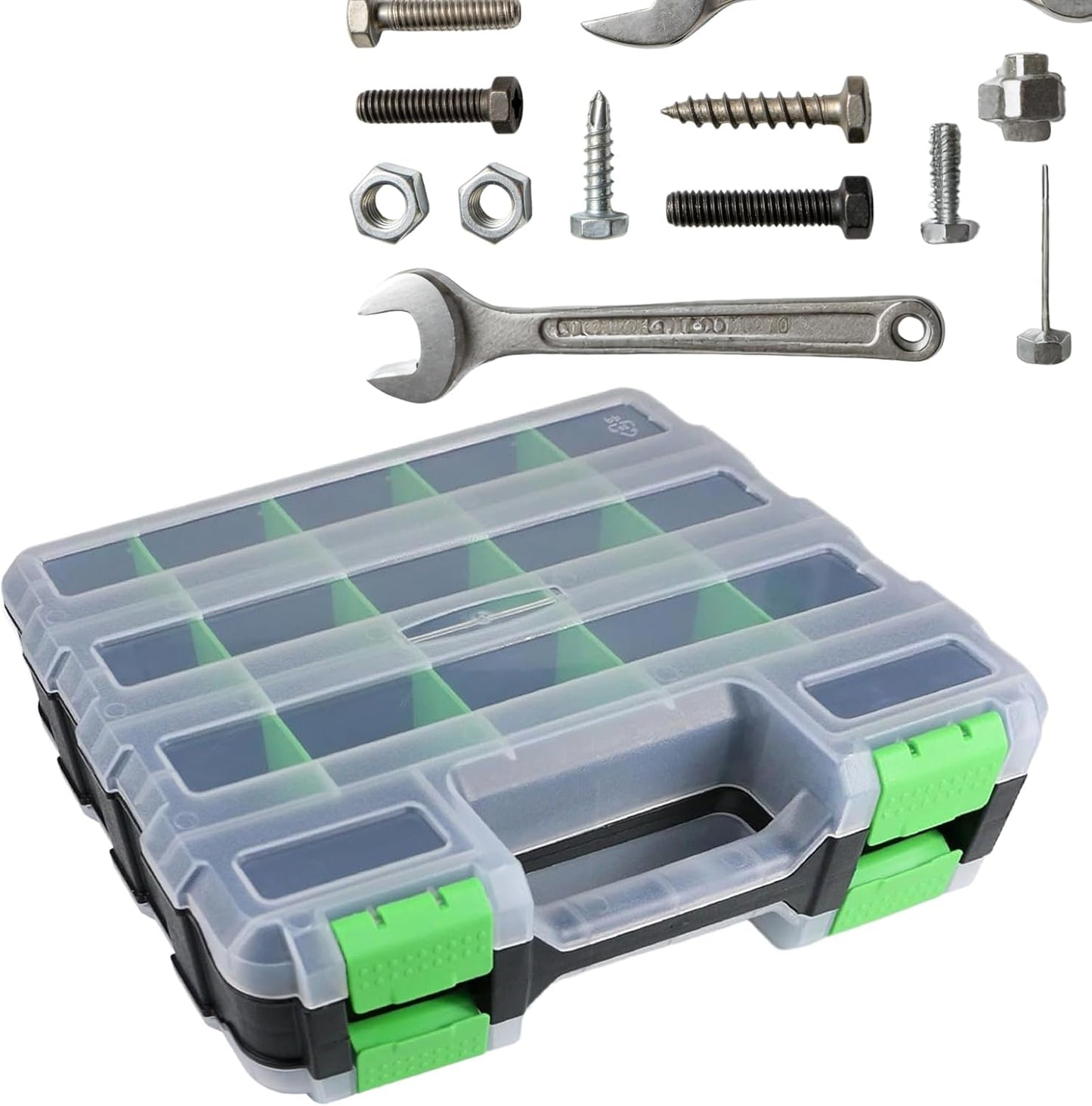 GENERIC Petite Boîte à Outils – Double Face 34 Compartiments Pour Vis, Clous, Boulons, Boulons, Forets, Douilles, Petites Pièces, Perles, Bijoux | Transparent Et Flexible Avec Sécurisé, Organiseur