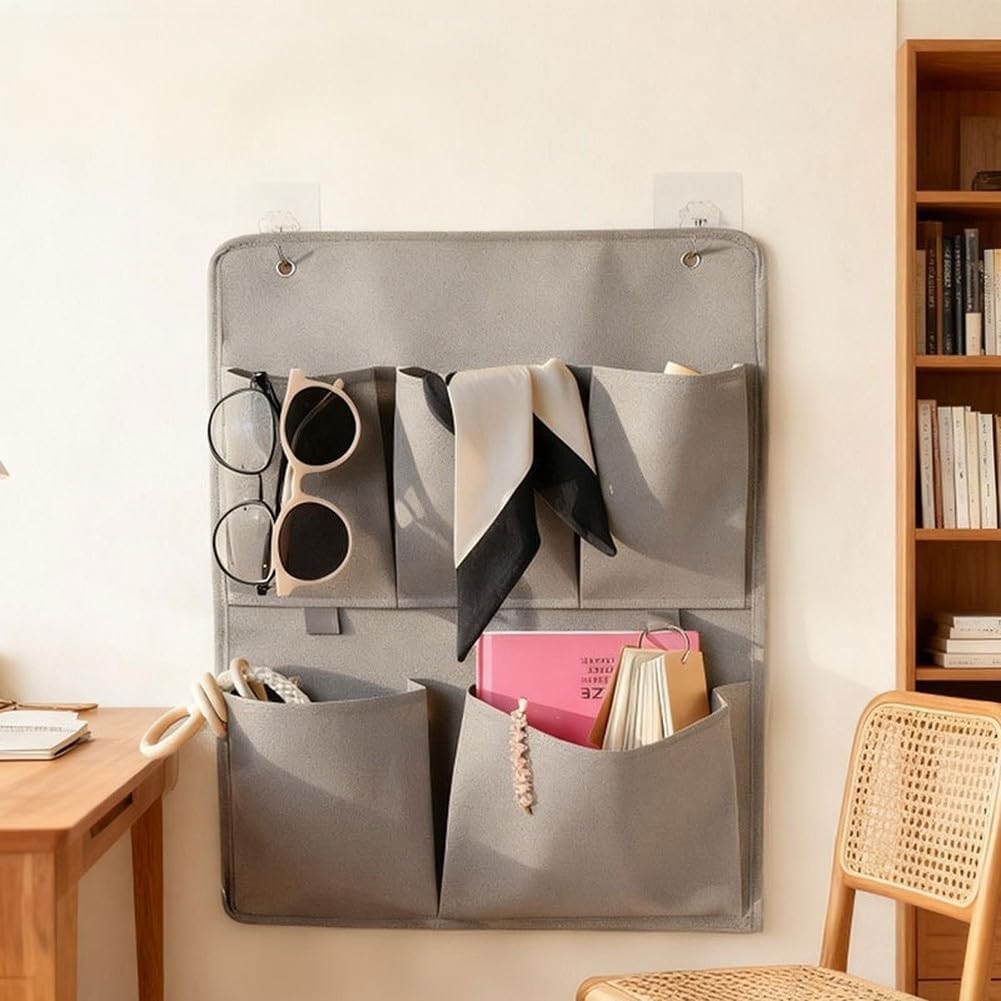  Sac De Rangement Mural à Suspendre Pour Clés, Cosmétiques, Bijoux Avec Plusieurs Poches En Tissu Non Tissé Pour Dortoir, Cuisine, Salon, Chambre à Coucher, Porte, Armoire, Placard, Gris 34 X 22 Cm