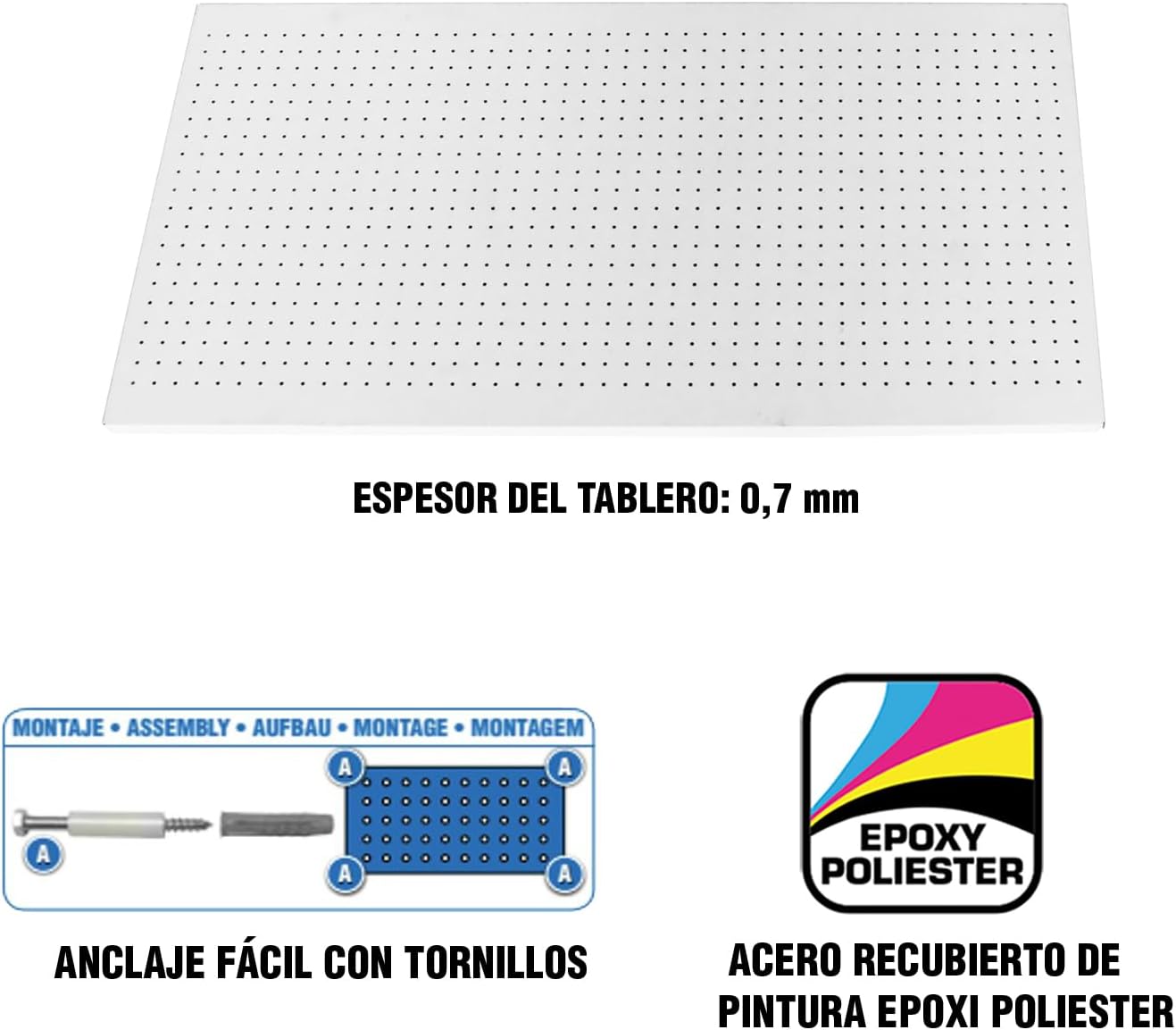 Simon Rack Panneau Mural Perforé Porte Outils, Jeu De 17 Crochets, 900x600 Mm, Bianco - Simonwork