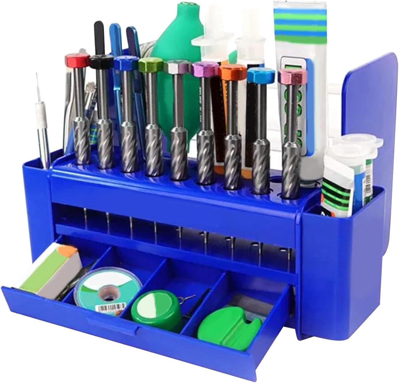  Boîte à Outils ZWXQE, Organisateur à Outils Avec Tiroir, étui à Outils De Réparation De Téléphone, 26 Trous Pour Tournevis Et Pinces à épiler, Compact Et Peu Encombrant