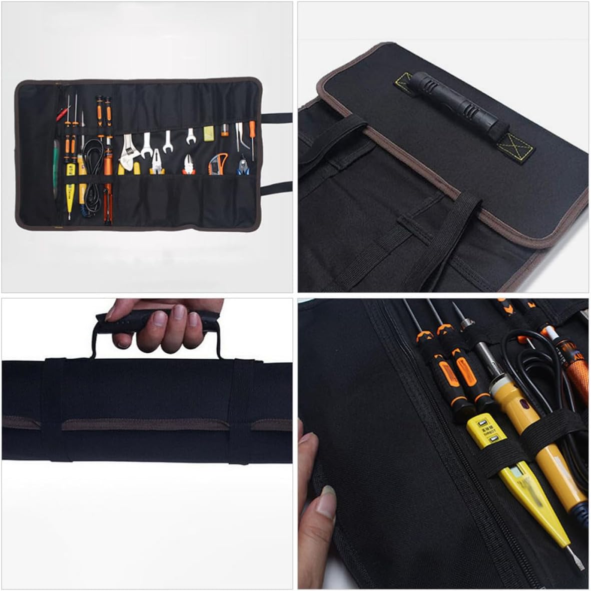  Healeved Pochette à Fermeture Éclair Noire Étanche Pour Outils Protection Antirouille En Tissu, Organisateur Compact Enroulable Pour Camping Et Petits Outils