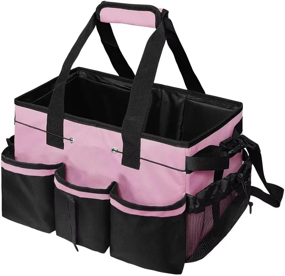 Sac De Rangement Multifonction En Toile Avec Poches Latérales En Maille Et Porte-poubelle Intégré Pour Outils De Nettoyage De La Maison, Du Jardin, Blanc