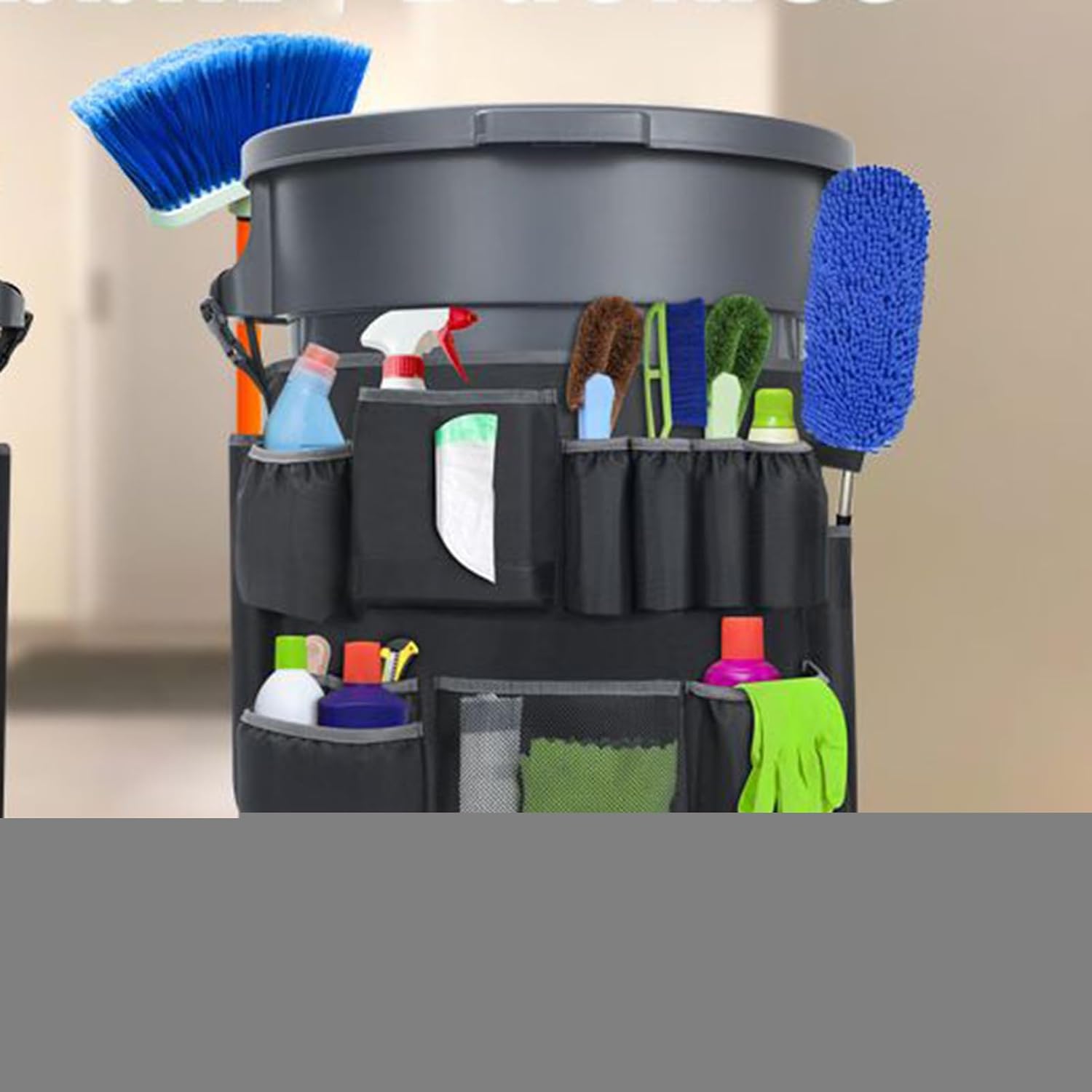 Sac Porte-Outils De Nettoyage,Sac Organisateur Pour Poubelle Industrielle Avec 13 Poches - Fournitures Organisation Outils Ménage Pour Plage École Atelier Supermarché