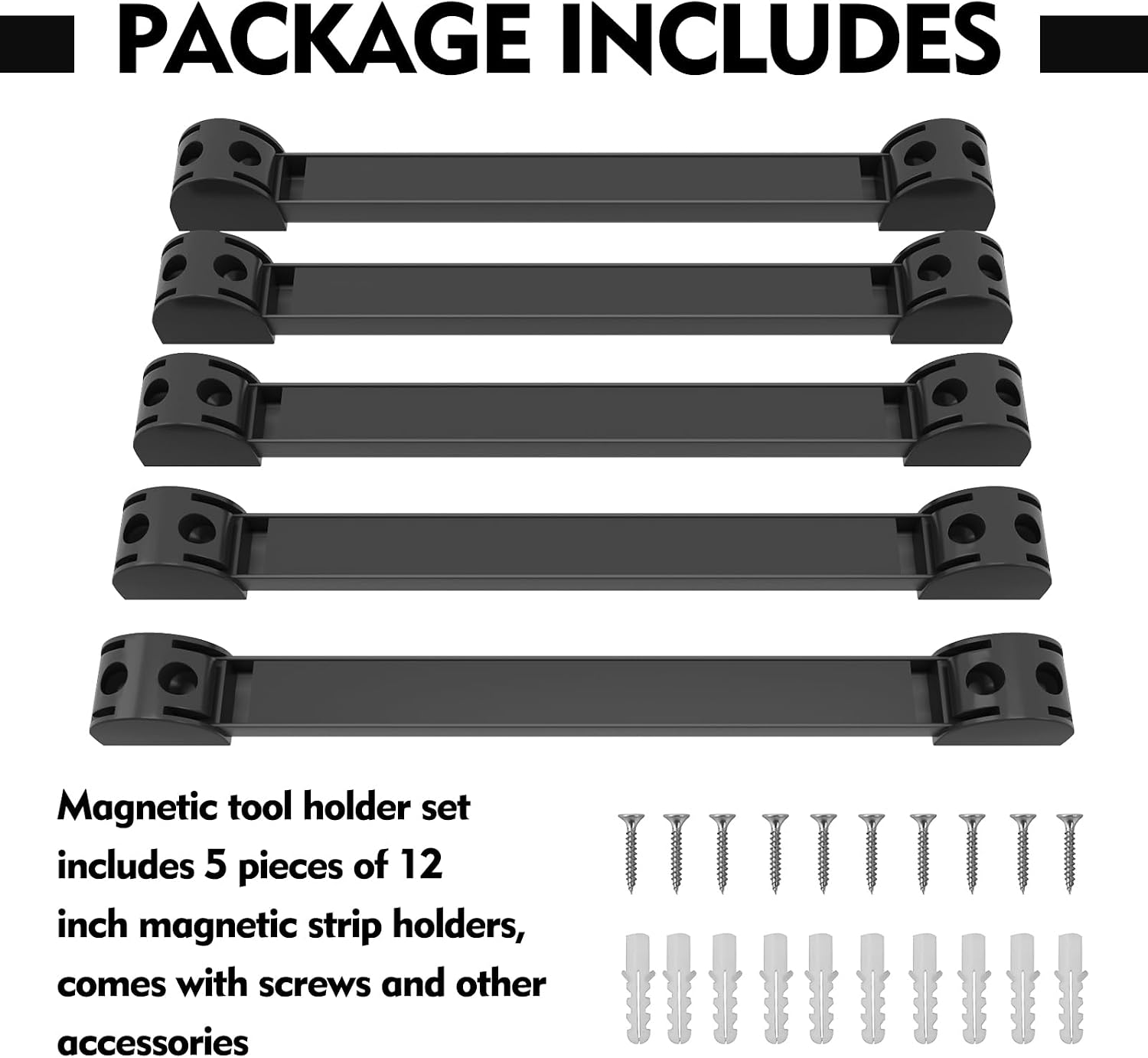  Lot De 5 Porte-outils Magnétiques Avec Bande Magnétique Revêtue De PVC Pour Organisation De Garage, Organisation De Magasin. Barre Magnétique Pour Outils De 152,4 Cm (5 X 12)