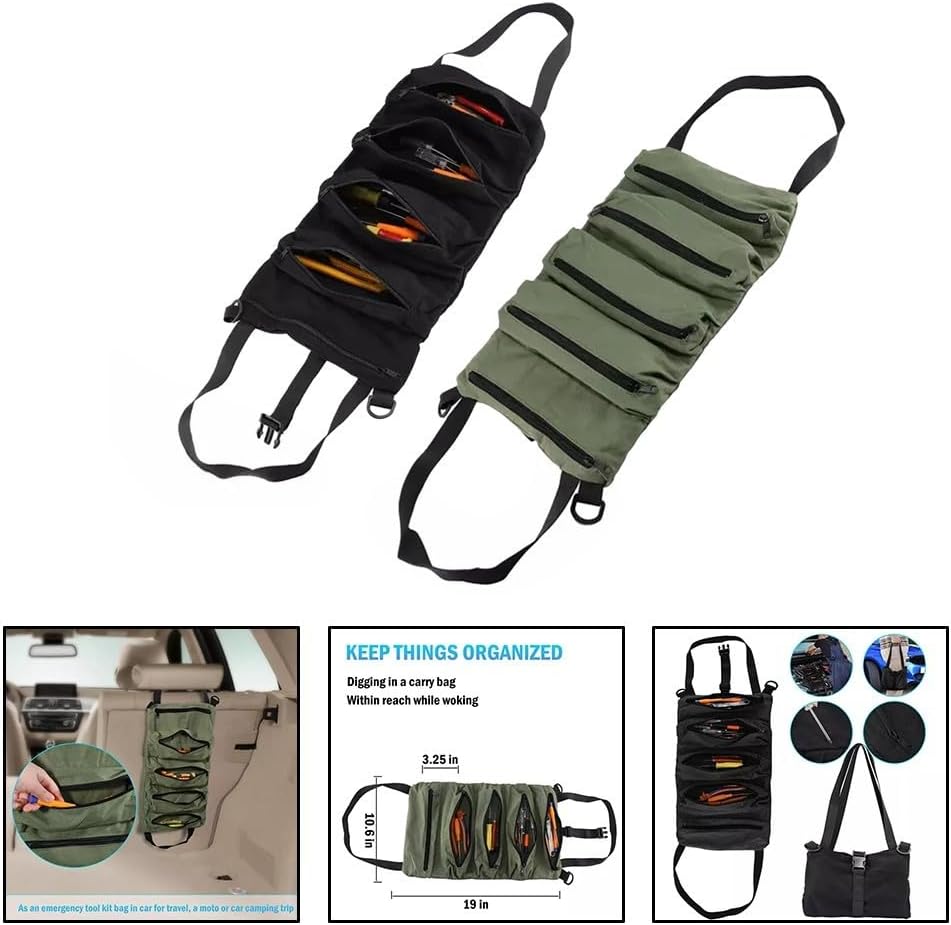  Sac à Outils Robuste En Tissu Oxford Avec 5 Poches Pour Le Rangement Des Clés, Organiseur Multifonction à Suspendre Pour Siège De Voiture Et Atelier, Noir