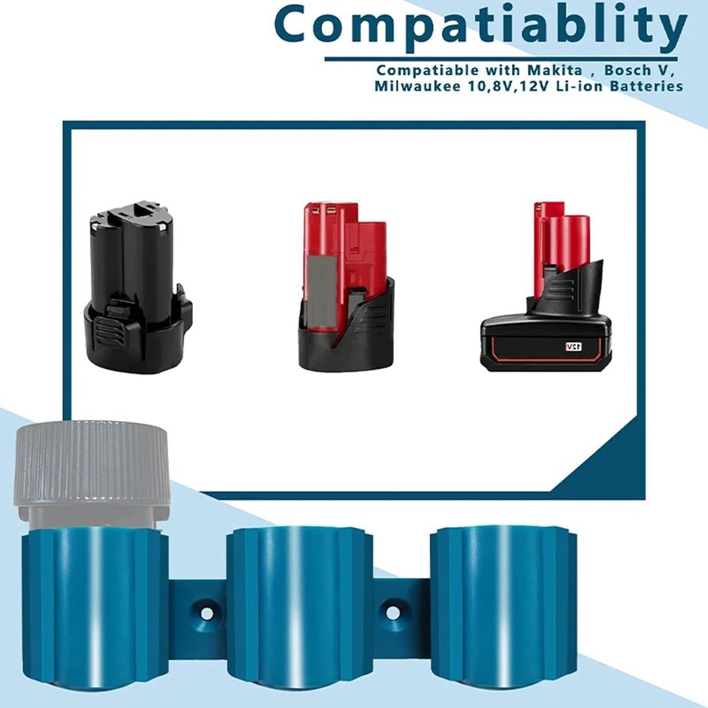  Fixation Support Porte-batterie Boîtier Batterie Porte-outils Conception Robuste En PP Installation Facile Adapté Aux Artisans Électriciens Jardiniers, Bleu 3 En 1