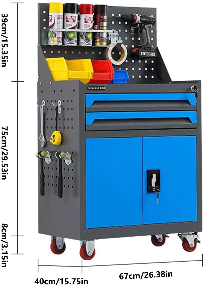  Boîte À Outils Coffre à Outils Roulant Haute Capacité 2 Tiroirs, Boîte De Rangement Avec Armoire Amovible Roues Et Serrure For Ateliers Mécaniques(Green)