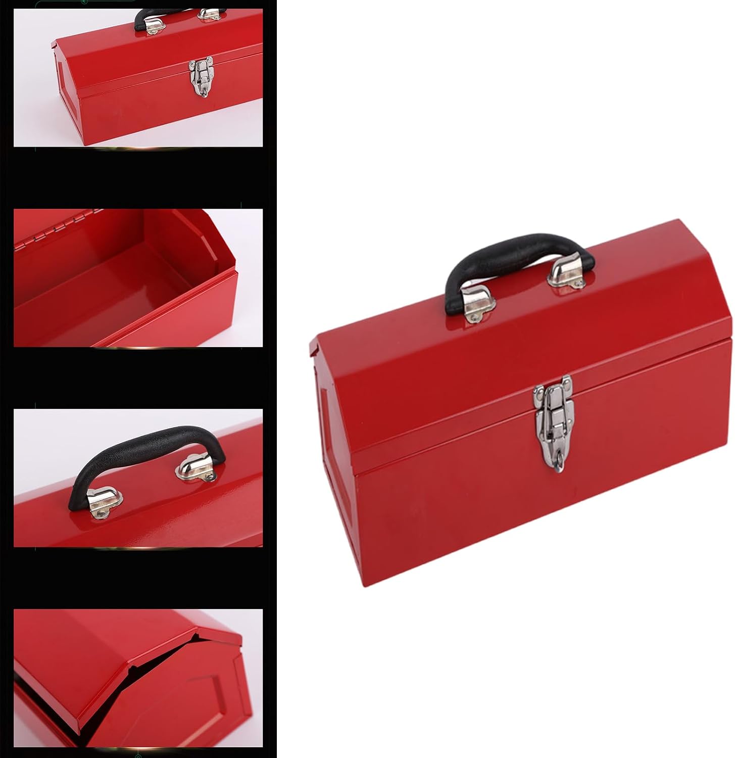  Boîte à Outils Portable En Métal Rouge Avec Toit En Forme De Hanche Pour Mécanicien, Réparation Et Rangement Avec étui à Une Seule Couche