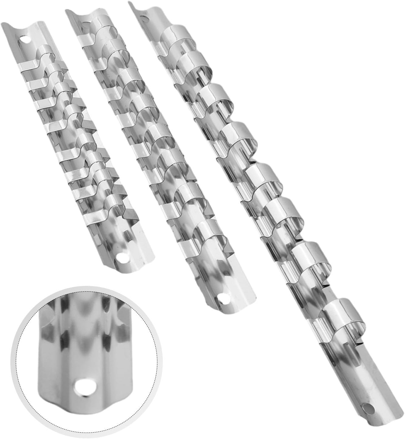  Support De Rangement Pour Douilles Avec 8 Clips Compatibles Avec Douilles De 1/4", 3/8", 1/2" Montées Sur Rail Pour Garage Et Gestion D'outils Industriels (3 Pièces)