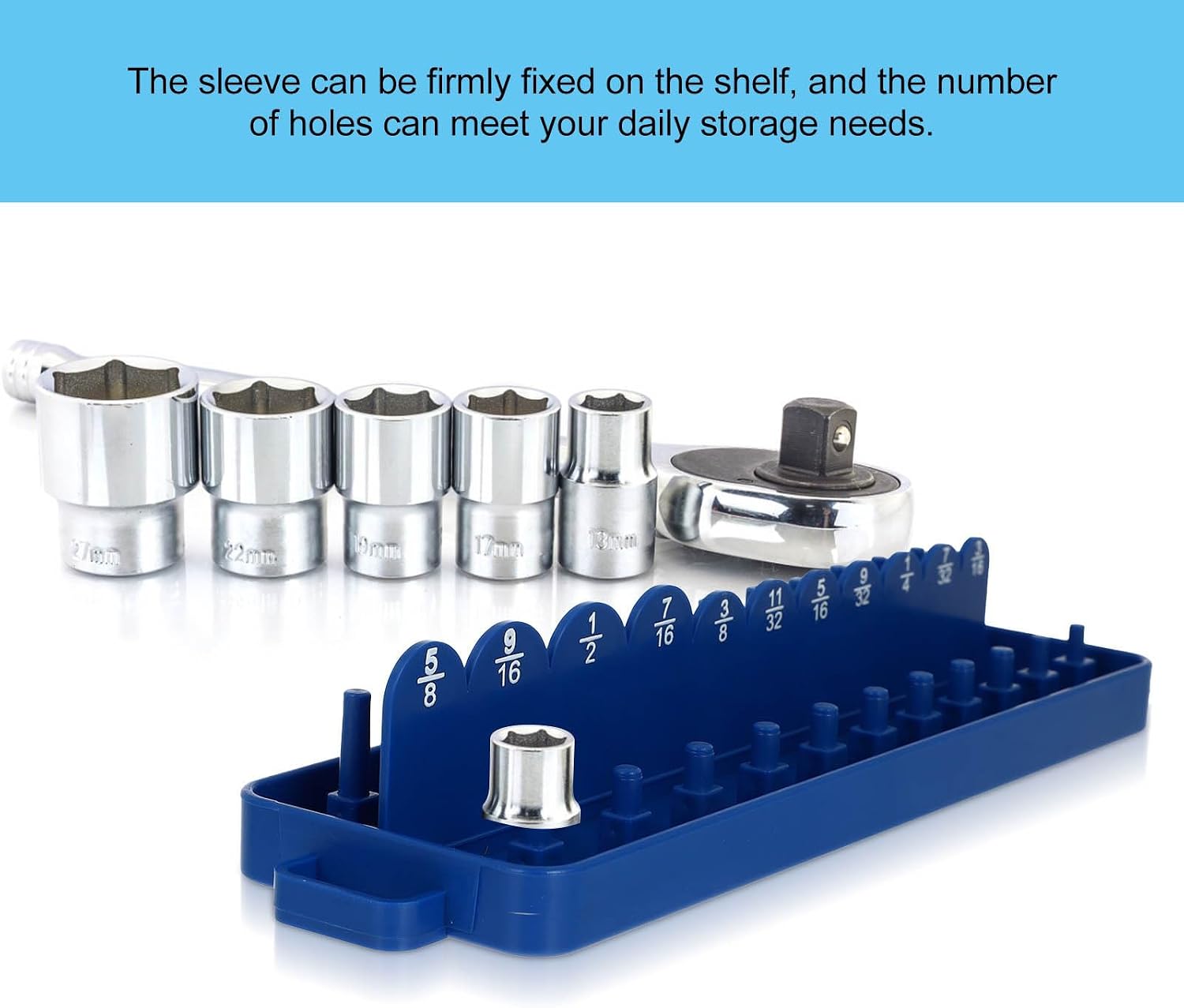  ULTECHNOVO Organisateur De Douilles Pour Clés En Pp Léger Bleu, Support De Rangement Sans Bavures Pour Atelier Mécanique Et Garage