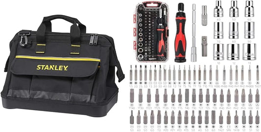  Stanley 1-96-183 Sac À Outils En Tissu 600 X 600 Deniers - Multi-Compartiments - Sangle Bandoulière & Amazon Basics Ensemble De 73 Pièces, Clés Magnétiques à Cliquet Et Tournevis De Précision