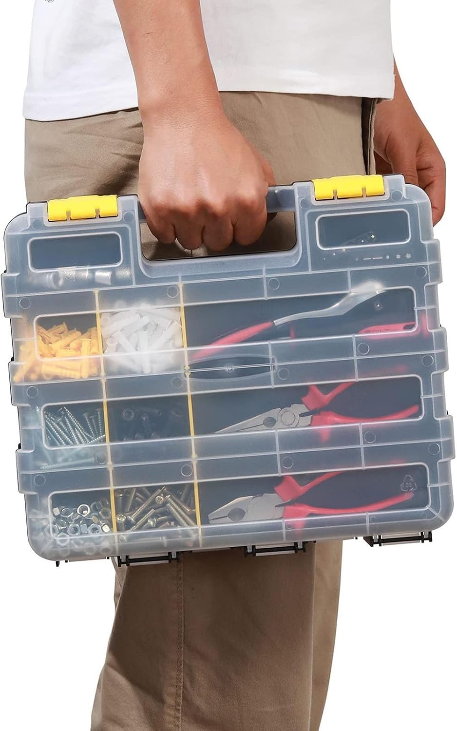 GENERIC Petite Boîte à Outils – Double Face 34 Compartiments Pour Vis, Clous, Boulons, Boulons, Forets, Douilles, Petites Pièces, Perles, Bijoux | Transparent Et Flexible Avec Sécurisé, Organiseur