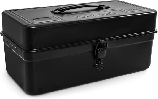  Tosnail Boîte à Outils En Métal De 35,6 Cm Avec Poignée, Fermeture à Loquet Et Plateau De Rangement Séparé Amovible, Organiseur D'outils Artisanaux, Noir