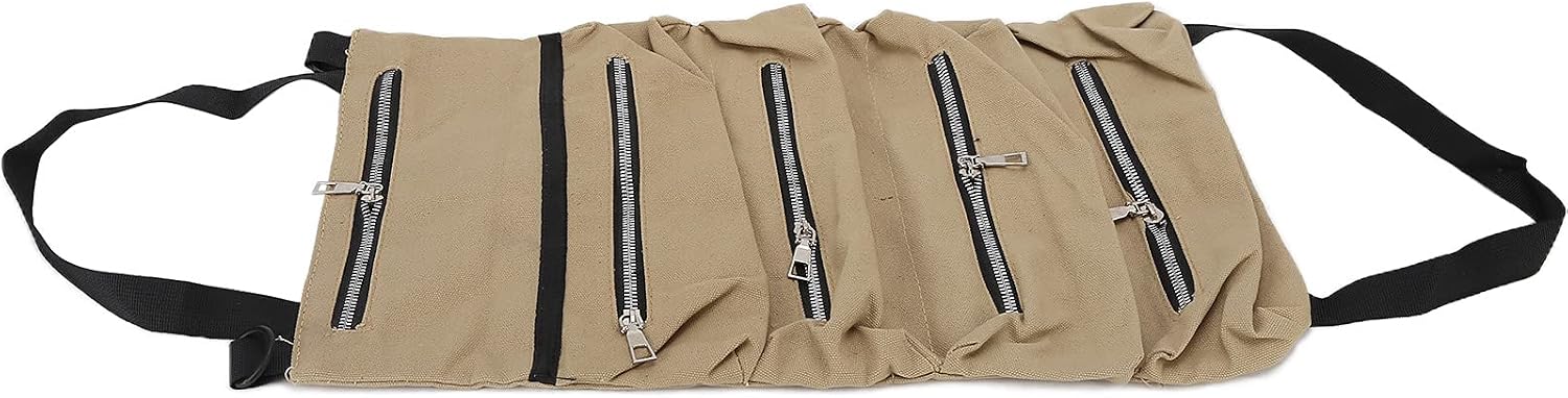  Cocoarm Sac à Outils En Toile, Mallette à Outils Pliable En Toile Avec Fermeture à Glissière, Rangement Enroulable De Grande Capacité, Sangles De Suspension, Conception Légère Pour Un Usage (Kaki)