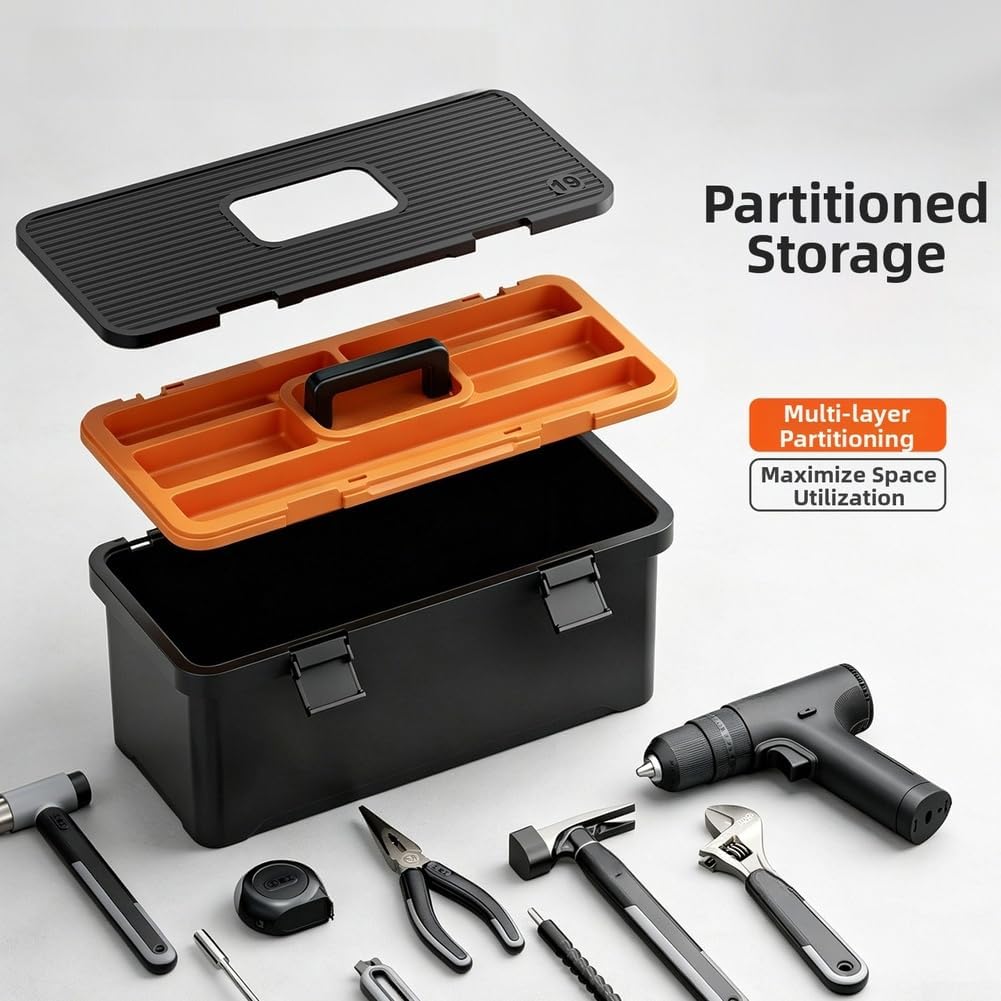  Boîte à Outils En Plastique, Organisateur D'outils, étui De Rangement, Design Modulaire à Double Couche, Matériau PP + ABS, Poignée Portable Pour Bricolage, Atelier (17)