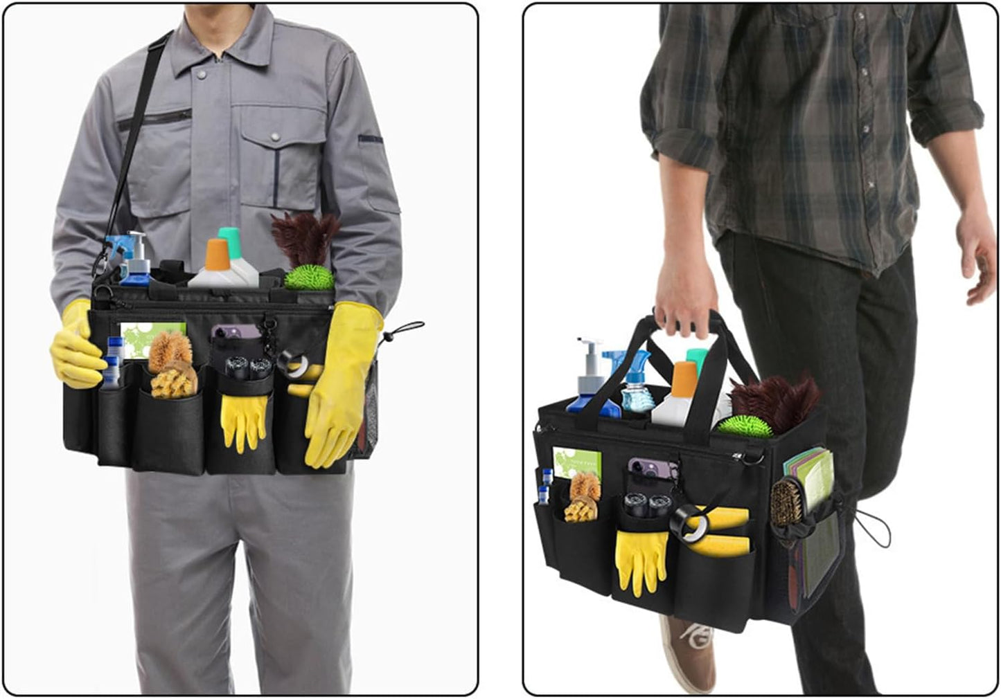  Générique Sac Pour Fournitures De Nettoyage - Organisateur Pour Fournitures De Nettoyage - Porte-Outils Mesh Respirant Imperméable Avec Poignée Bretelle Pour Chiffons Époussetage Cuisine