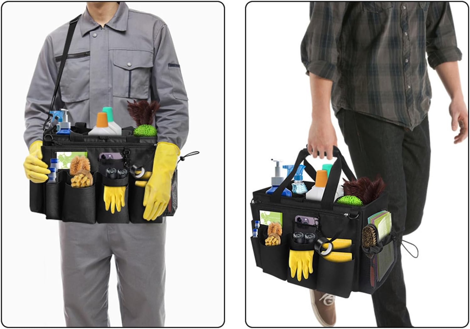  Générique Sac Pour Fournitures De Nettoyage - Organisateur Pour Fournitures De Nettoyage - Porte-Outils Mesh Respirant Imperméable Avec Poignée Bretelle Pour Chiffons Époussetage Cuisine