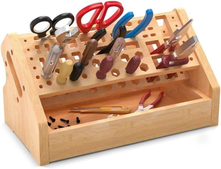  Sanfly Support De Rangement De Tournevis En Bambou, Support De Rangement De Tournevis De Bureau, Support De Rangement D'outils De Réparation Avec 53 Trous, Organisateurs De Mini Kits D'outils