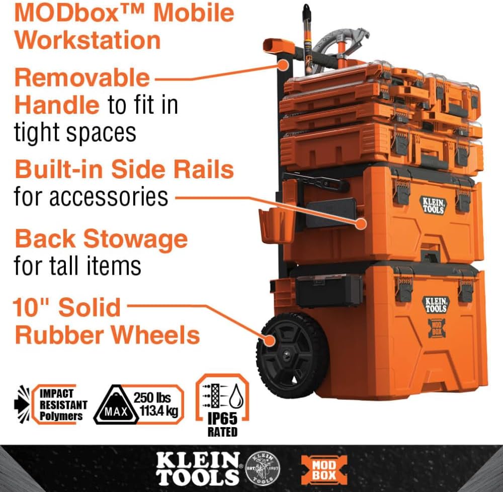  Klein Tools 54810MB MODbox Lot De 4 Bacs De Rechange Modulaires Pleine Ou Demi-largeur Pour Boîtes De Composants Courts, Organiseur De Petites Pièces